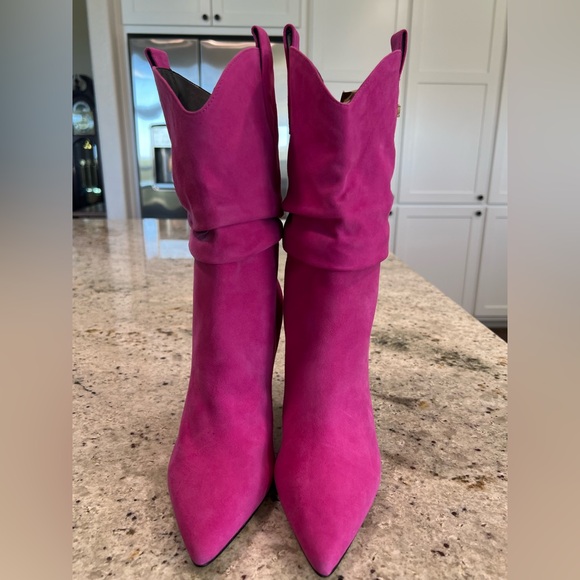 Guess Pink Suede Slouchy Heeled Boots - Picture 10 of 16